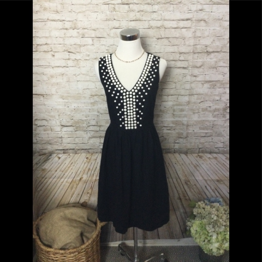 Boden black with white beading fit and flare dress - Picture 2 of 4